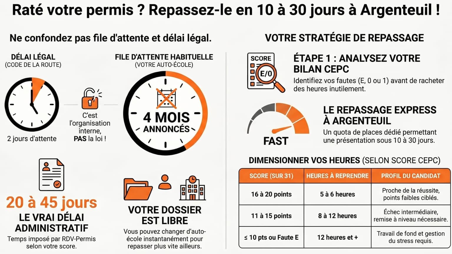 Raté son permis à Argenteuil : combien d'heures, combien de temps avant de repasser